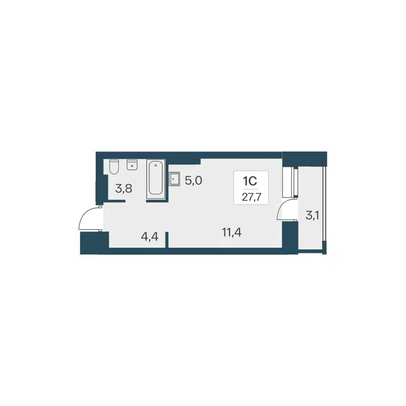 Студия 27.7 м² Расцветай на Красном