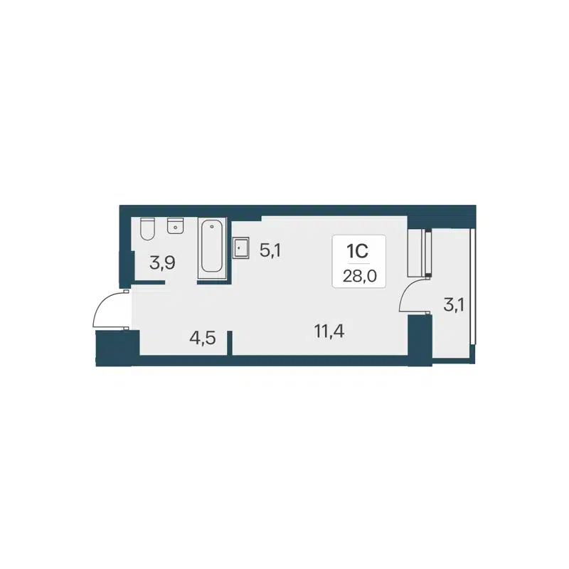 Студия 28 м² Расцветай на Красном