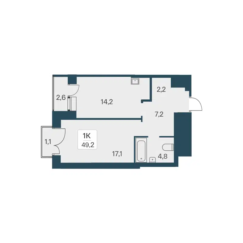 1-комнатная квартира 49.2 м² Расцветай на Красном