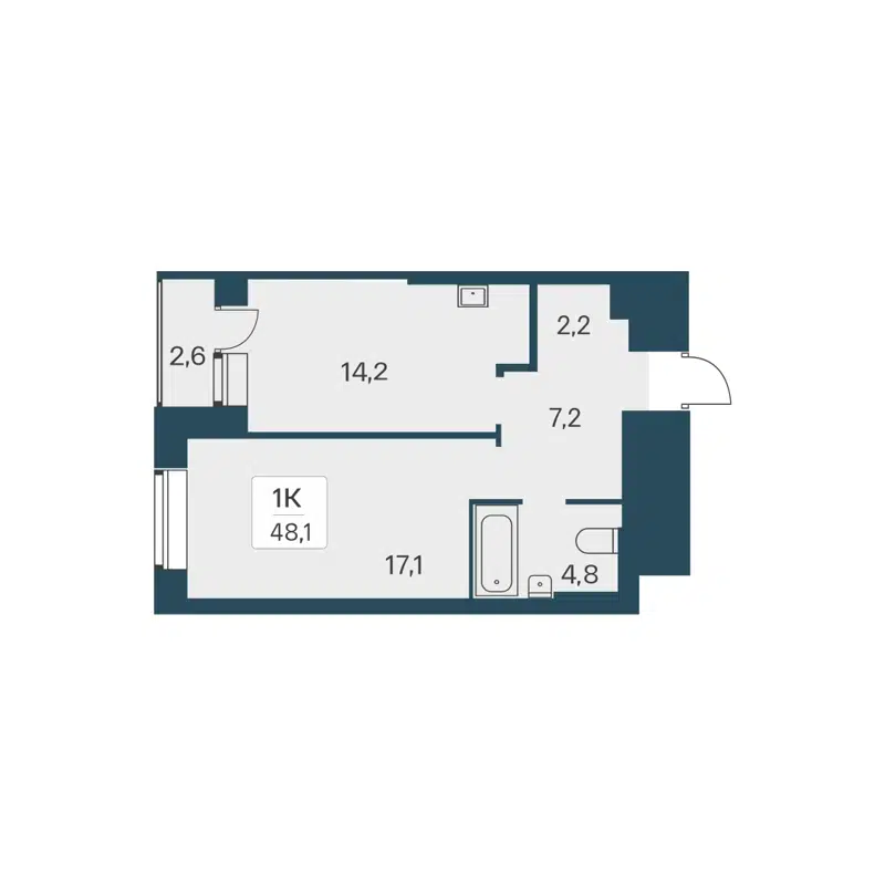 1-комнатная квартира 48.1 м² Расцветай на Красном