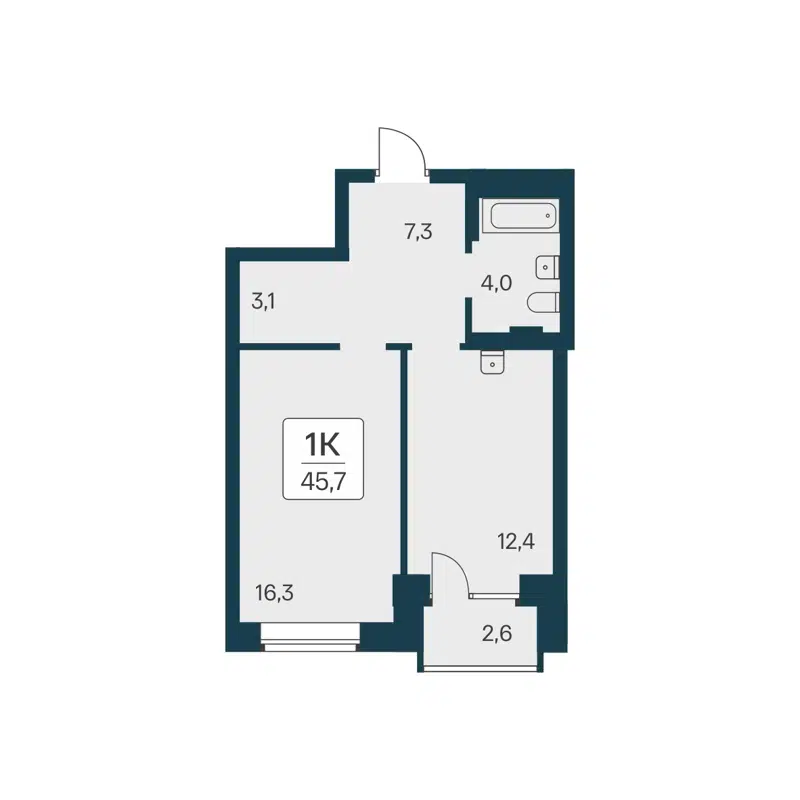 1-комнатная квартира 45.7 м² Расцветай на Красном