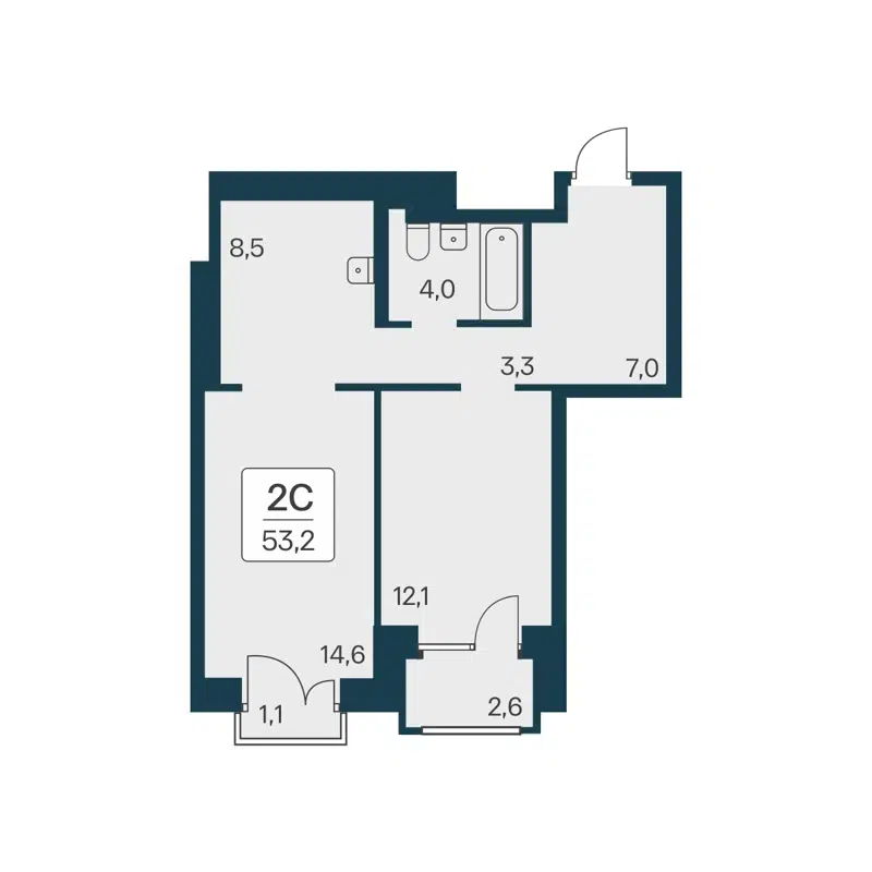 2-комнатная квартира 53.2 м² Расцветай на Красном
