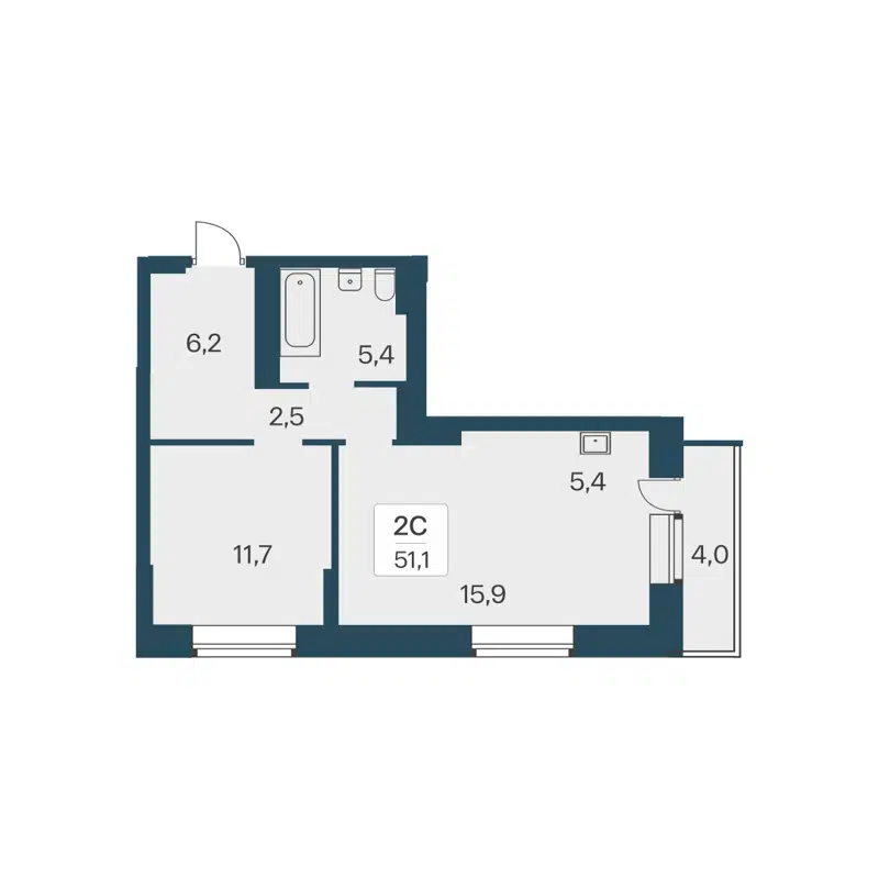2-комнатная квартира 51.1 м² Расцветай на Красном