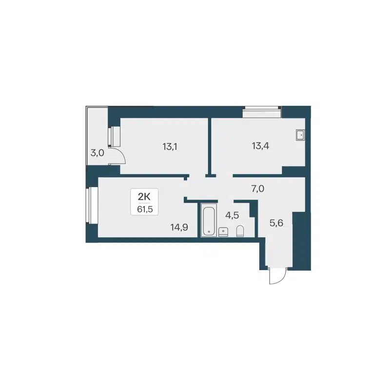 2-комнатная квартира 61.5 м² Расцветай на Красном