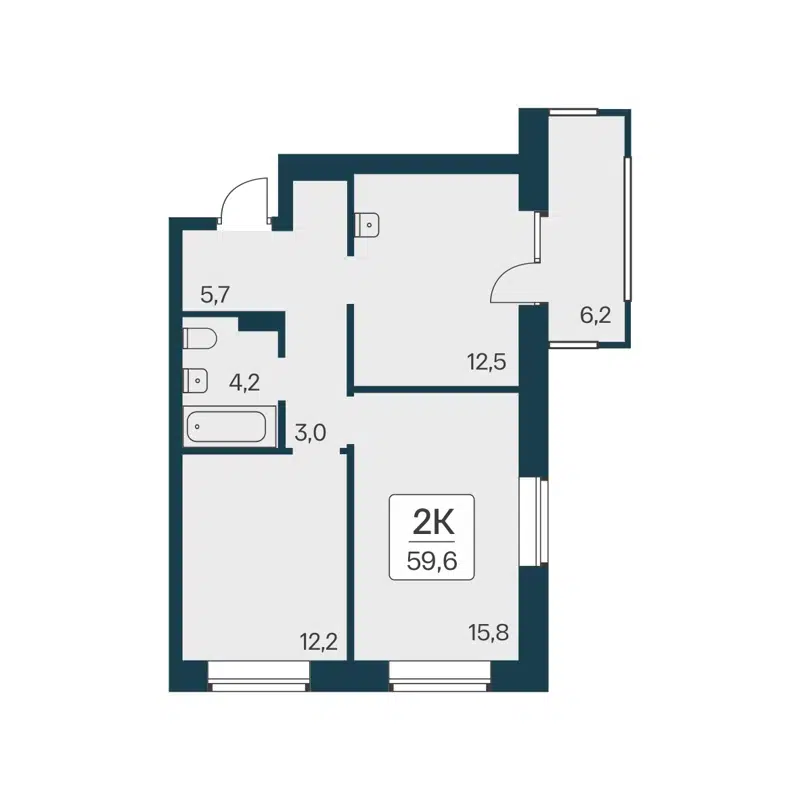 2-комнатная квартира 59.6 м² Расцветай на Красном