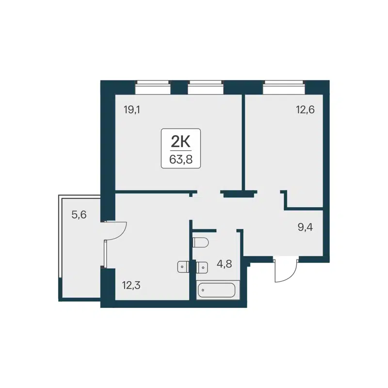 2-комнатная квартира 63.8 м² Расцветай на Красном