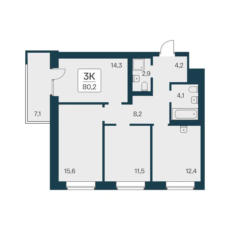 3-комнатная квартира 80.2 м² Расцветай на Красном