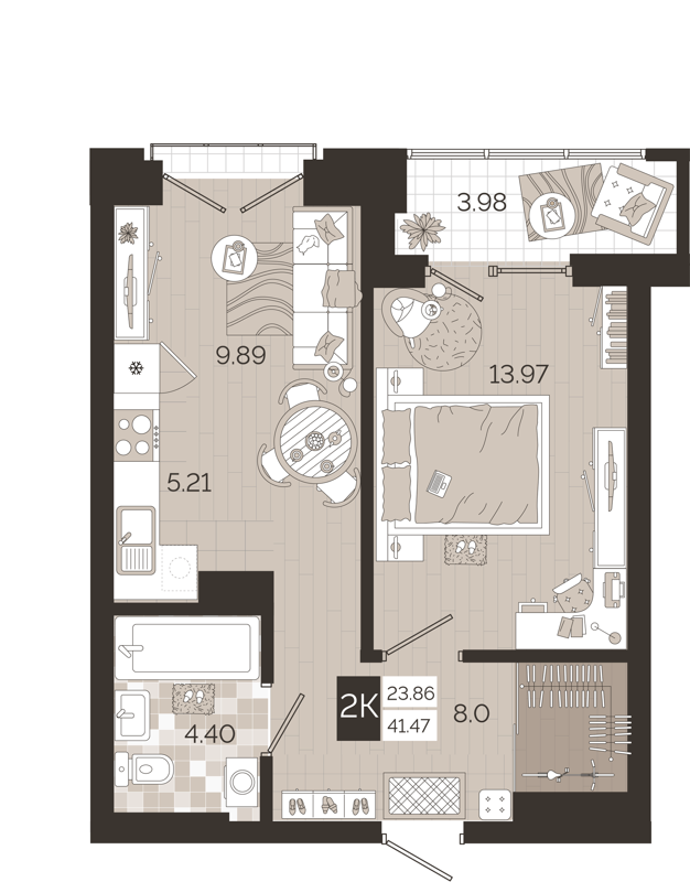 2-комнатная квартира 41.47 м² Авторский квартал
