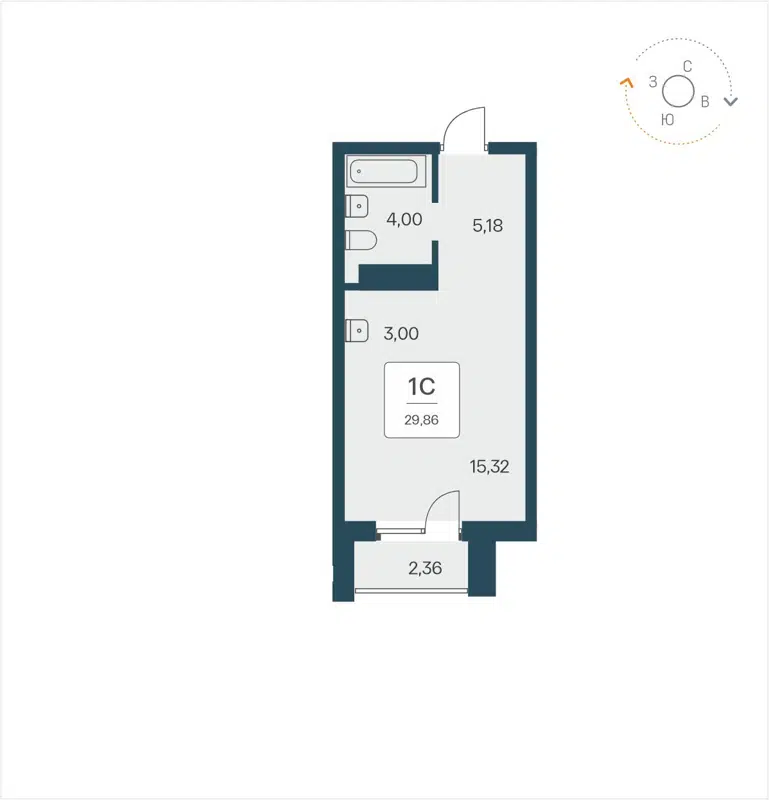 Студия 29.86 м² Time Park Apartments