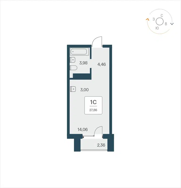Студия 27.86 м² Time Park Apartments