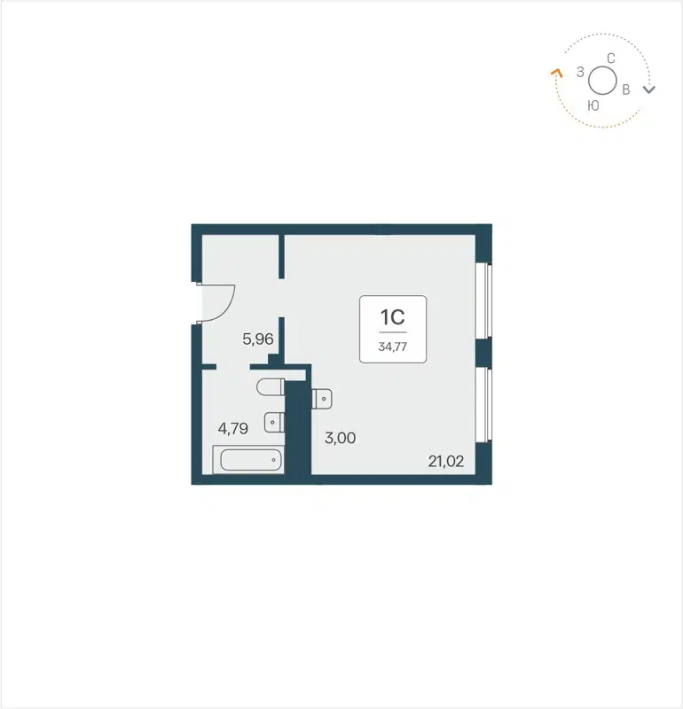 Студия 34.77 м² Time Park Apartments