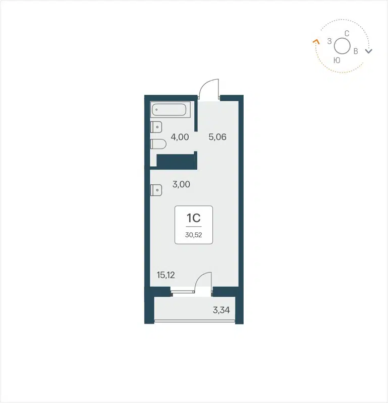 Студия 30.52 м² Time Park Apartments