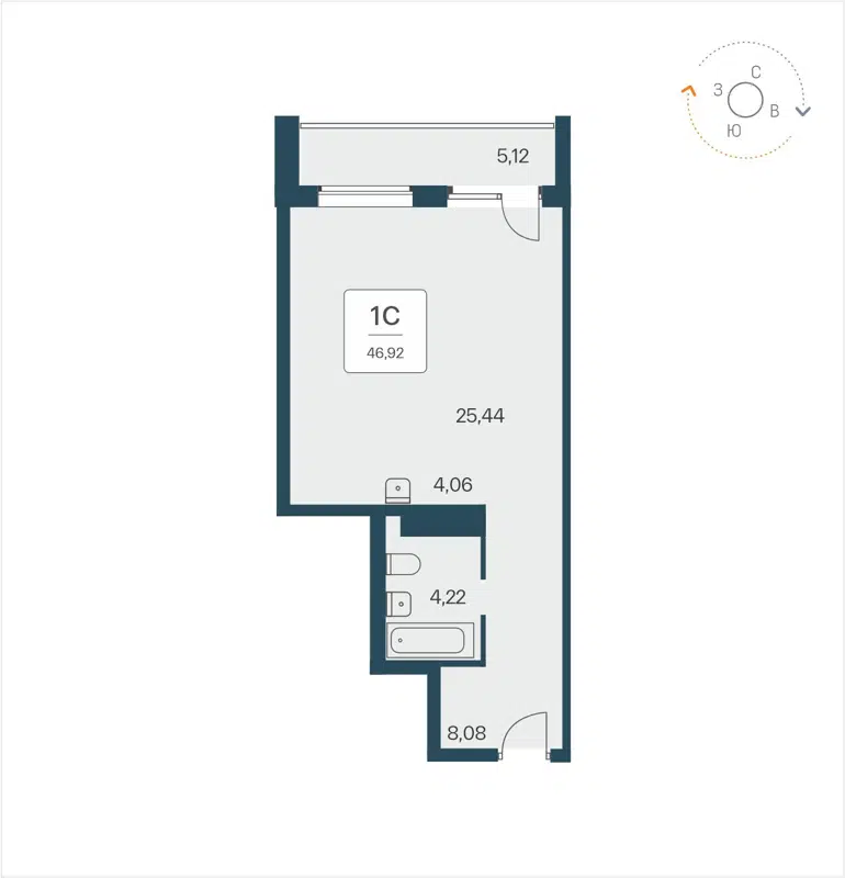 Студия 46.92 м² Time Park Apartments