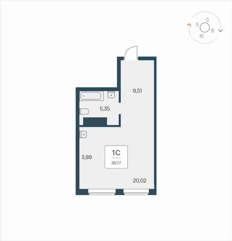 Студия 38.77 м² Time Park Apartments