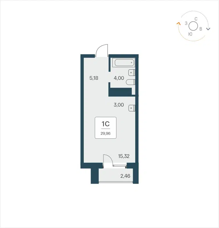 Студия 29.96 м² Time Park Apartments