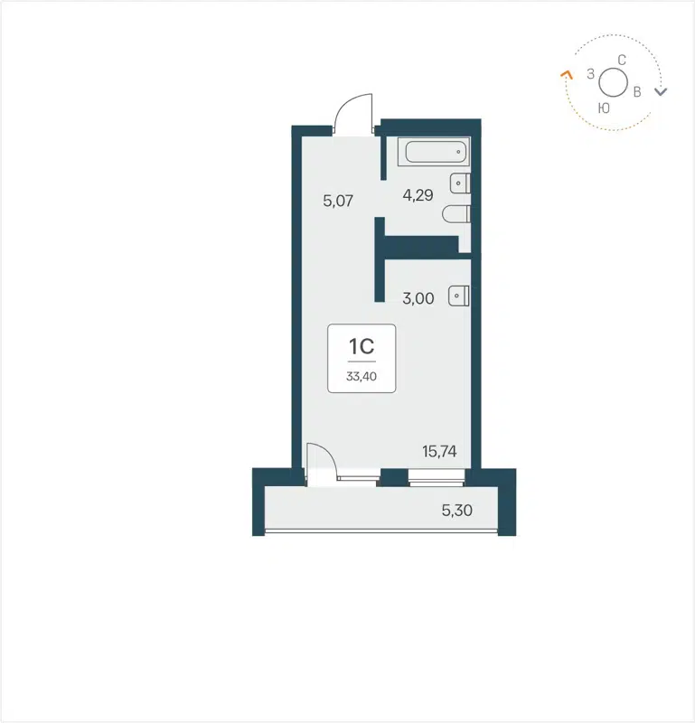 Студия 33.4 м² Time Park Apartments