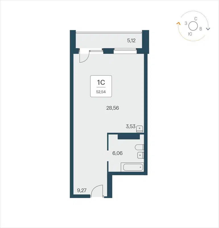 Студия 52.54 м² Time Park Apartments