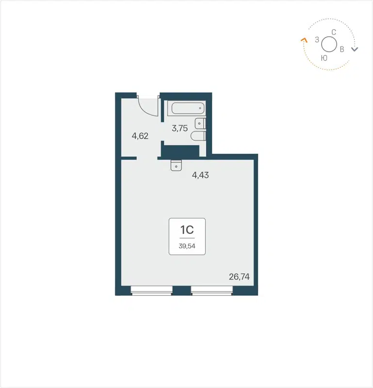 Студия 39.54 м² Time Park Apartments