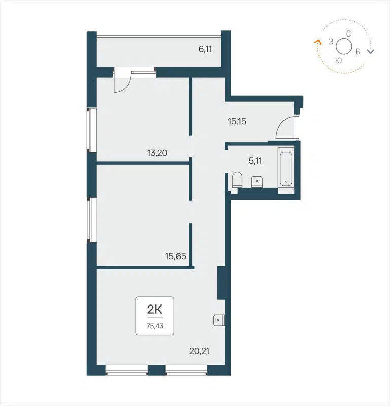 2-комнатные апартаменты 75.43 м² Time Park Apartments