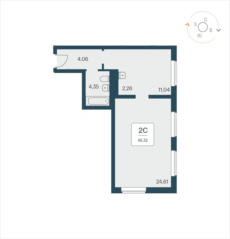 2-комнатные апартаменты 46.32 м² Time Park Apartments