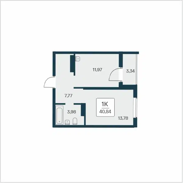 1-комнатная квартира 40.84 м² Сакура парк