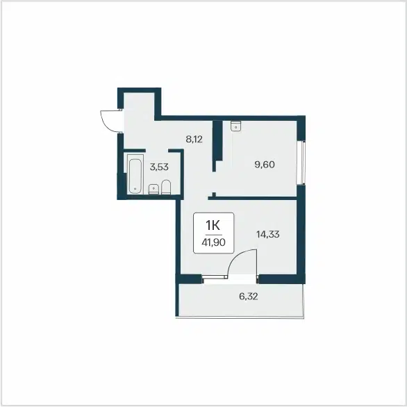 1-комнатная квартира 41.9 м² Сакура парк