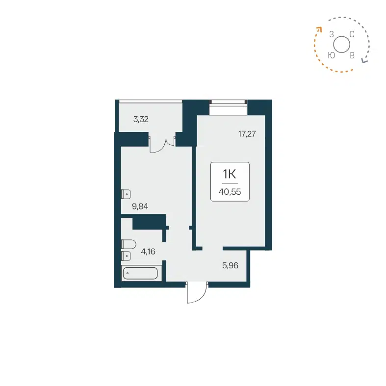 1-комнатная квартира 40.4 м² Сакура парк