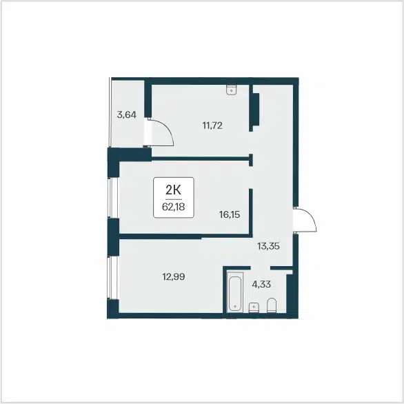 2-комнатная квартира 62.18 м² Сакура парк