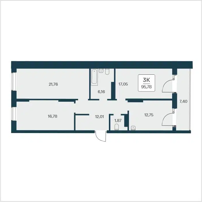 3-комнатная квартира 95.78 м² Сакура парк