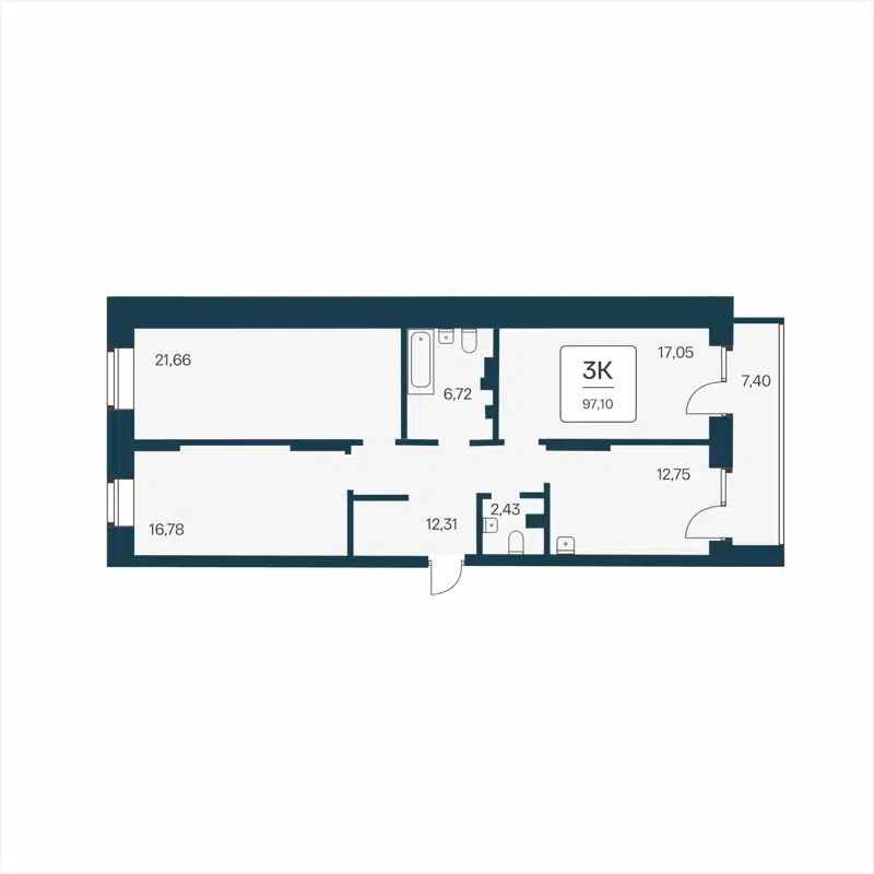 3-комнатная квартира 96.1 м² Сакура парк