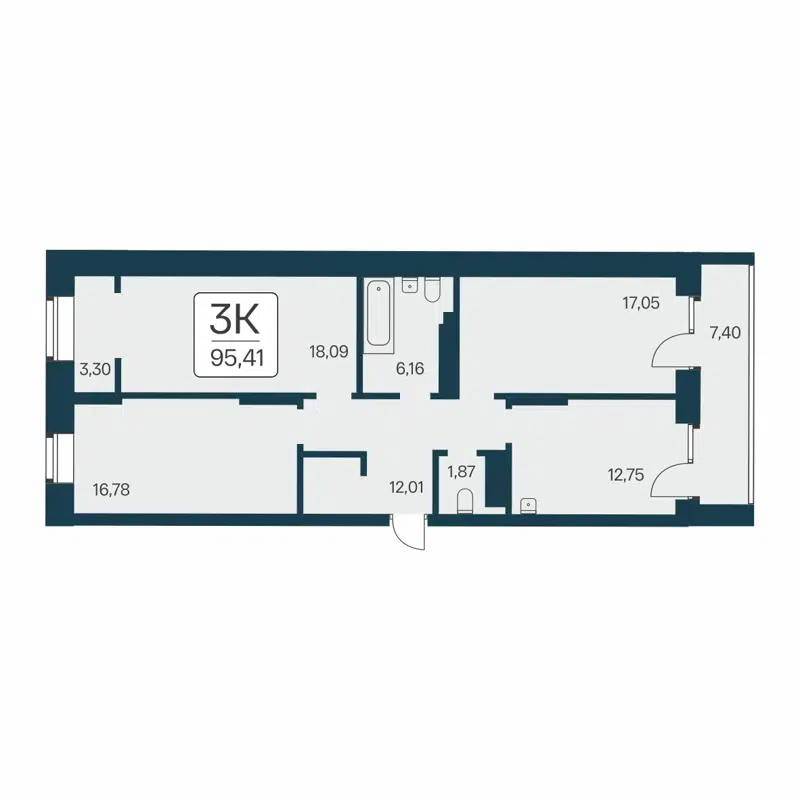 3-комнатная квартира 95.4 м² Сакура парк