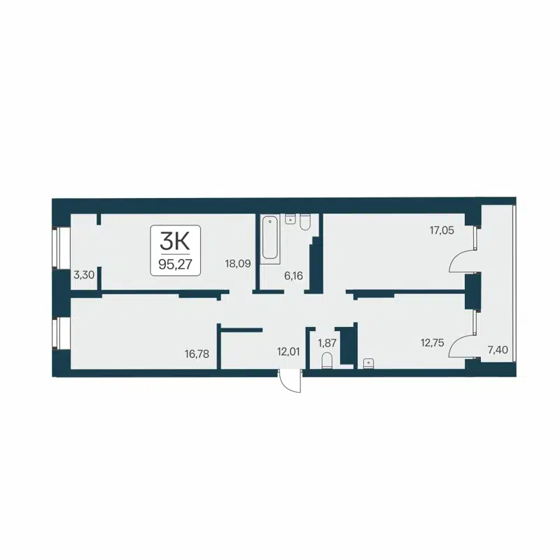 3-комнатная квартира 95 м² Сакура парк