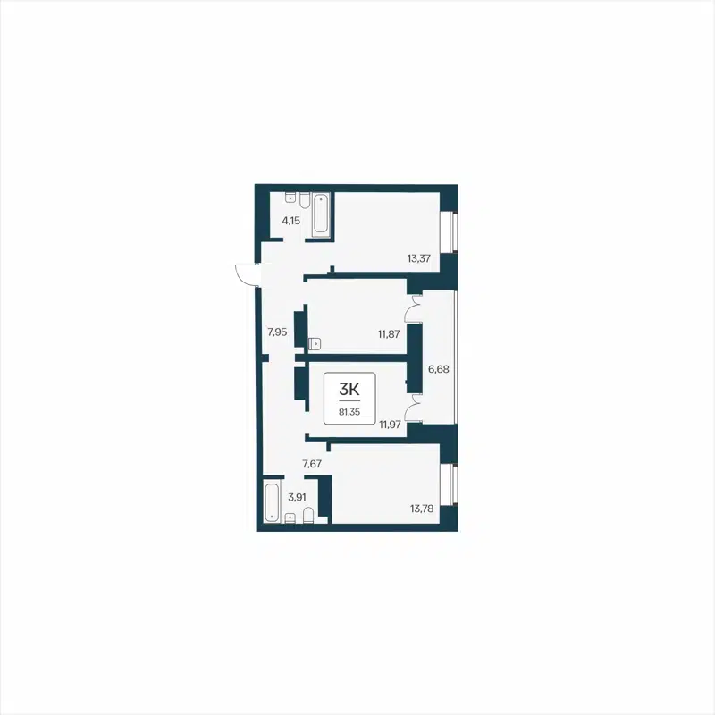 3-комнатная квартира 95.64 м² Сакура парк