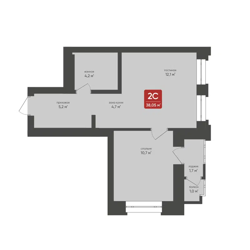 2-комнатная квартира 38.05 м² Промышленная 7
