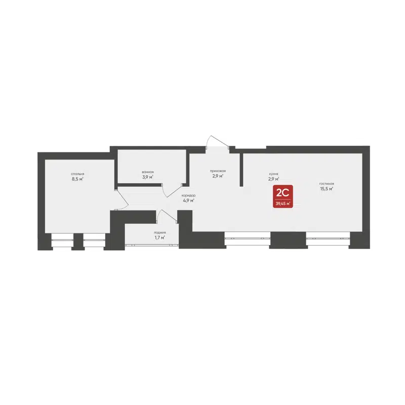 2-комнатная квартира 39.45 м² Промышленная 7