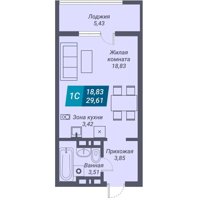 Студия 29.61 м² Звезда