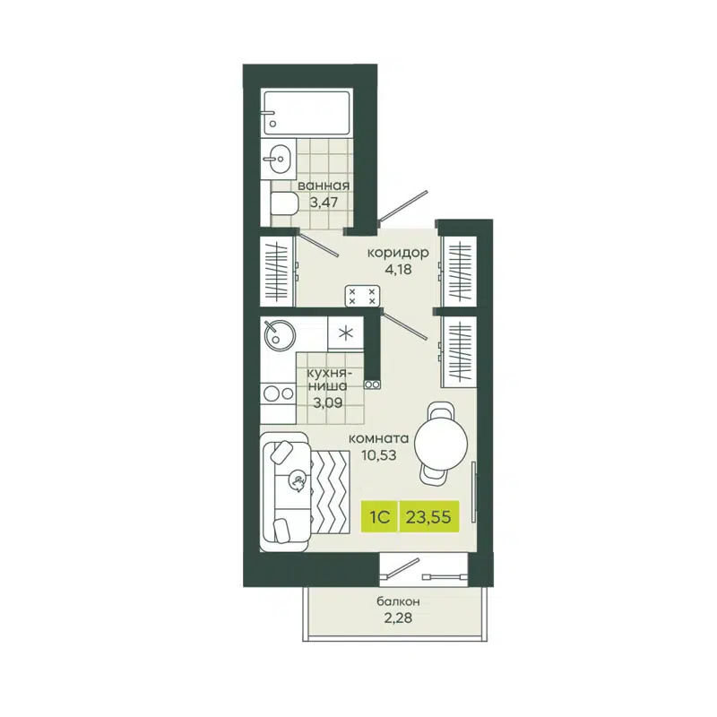 Студия 23.55 м² Белкин