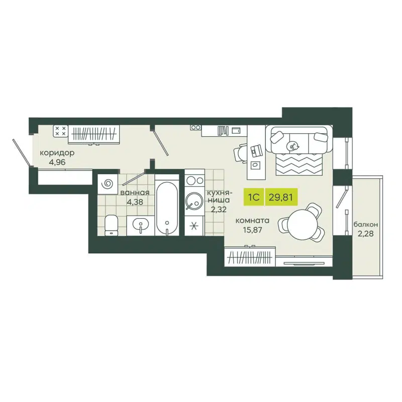 Студия 29.81 м² Белкин