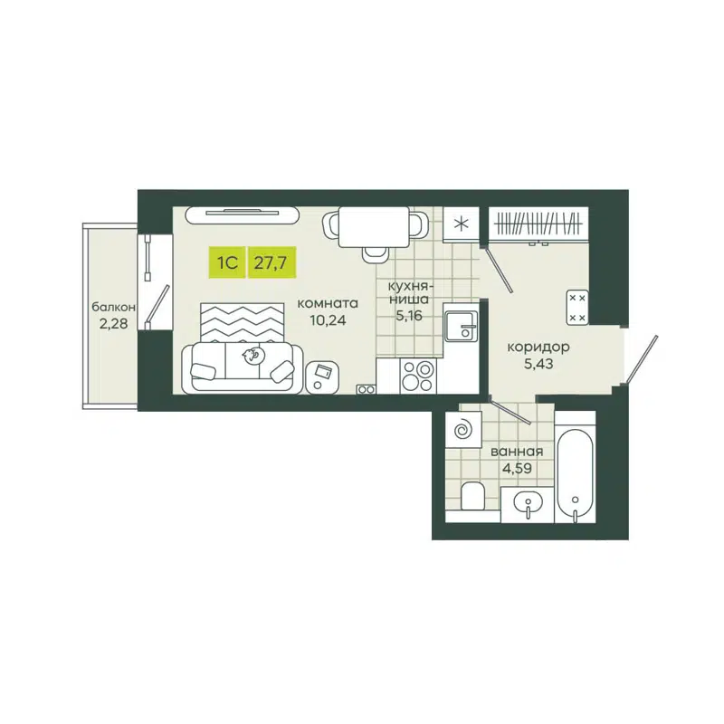 Студия 27.7 м² Белкин
