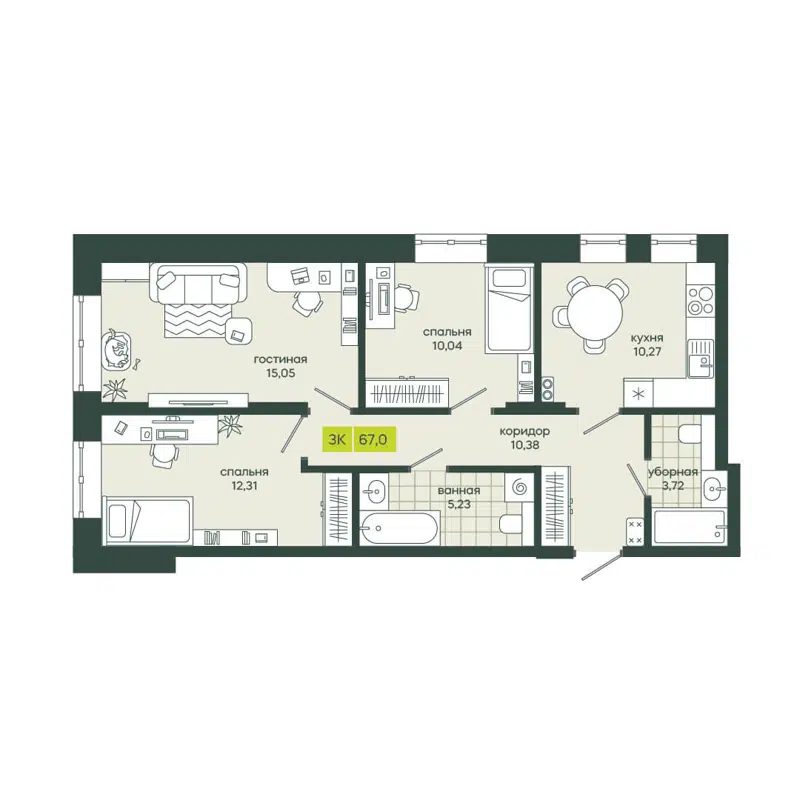 3-комнатная квартира 67 м² Белкин