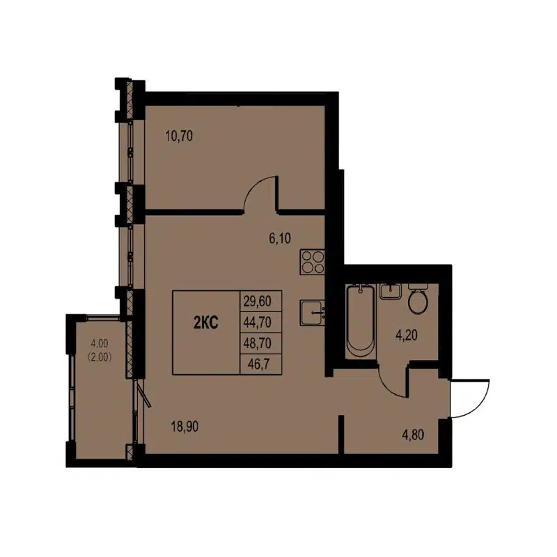 2-комнатная квартира 46.7 м² Автограф