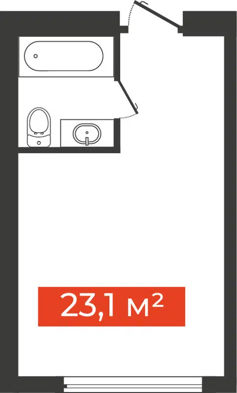 Студия 23.1 м² Freedom