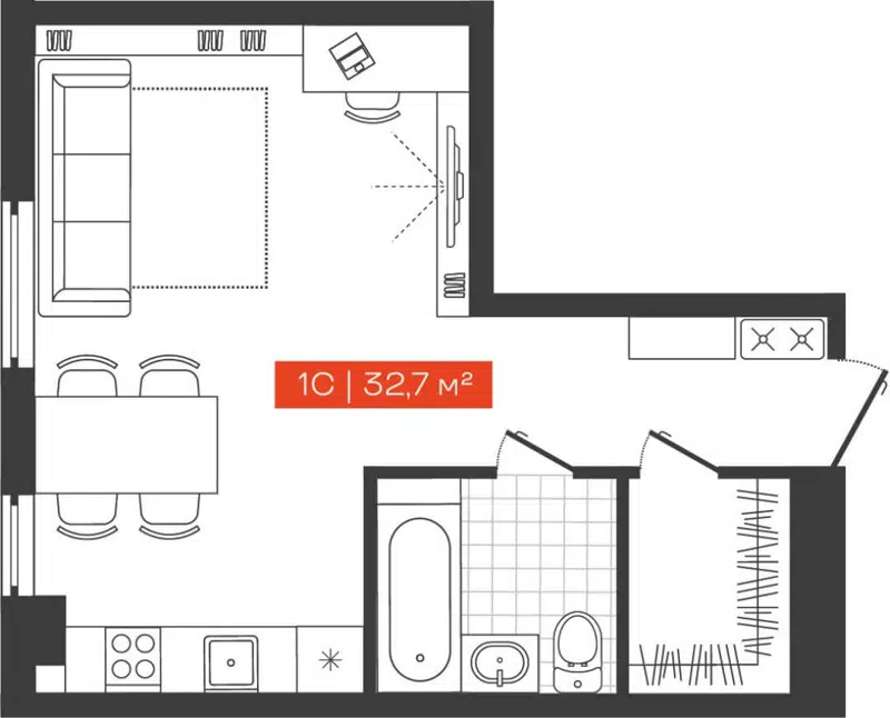 Студия 32.7 м² Freedom