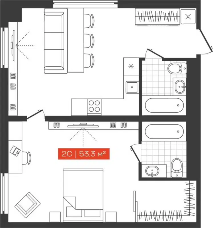 2-комнатные апартаменты 53.3 м² Freedom