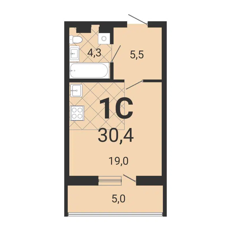 Студия 30.6 м² Тетрис