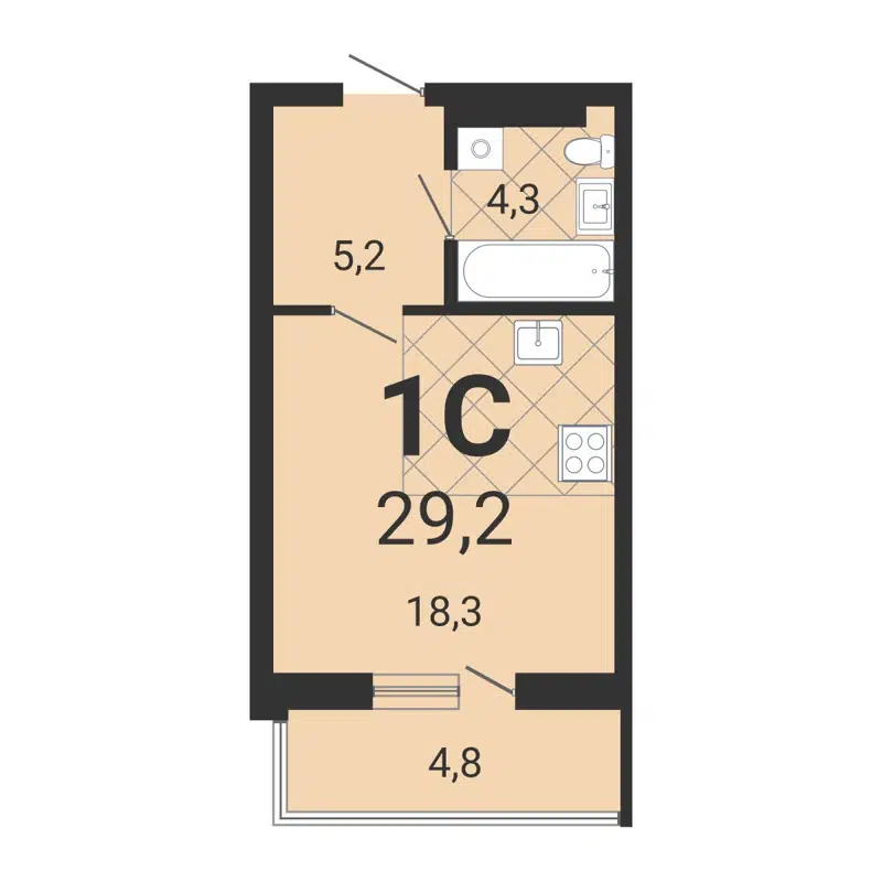 Студия 29.1 м² Тетрис