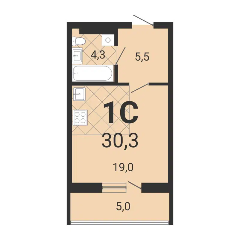 Студия 30.2 м² Тетрис