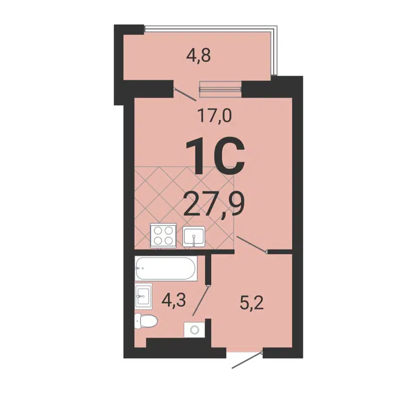 Студия 27.7 м² Тетрис