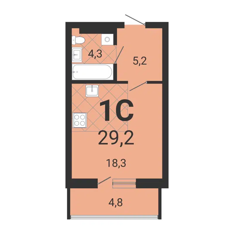 Студия 29.3 м² Тетрис