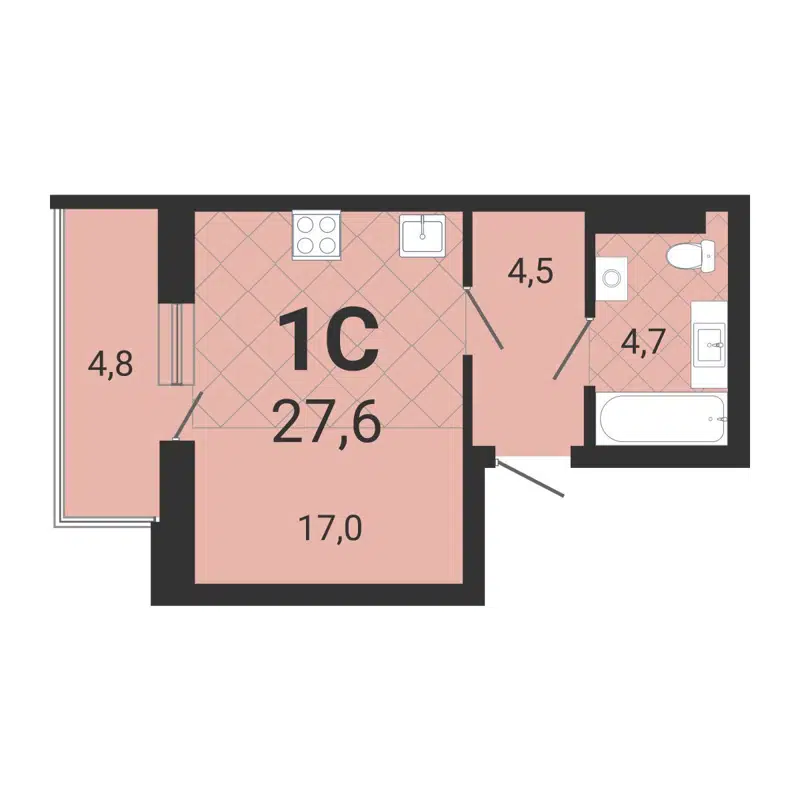Студия 27.7 м² Тетрис